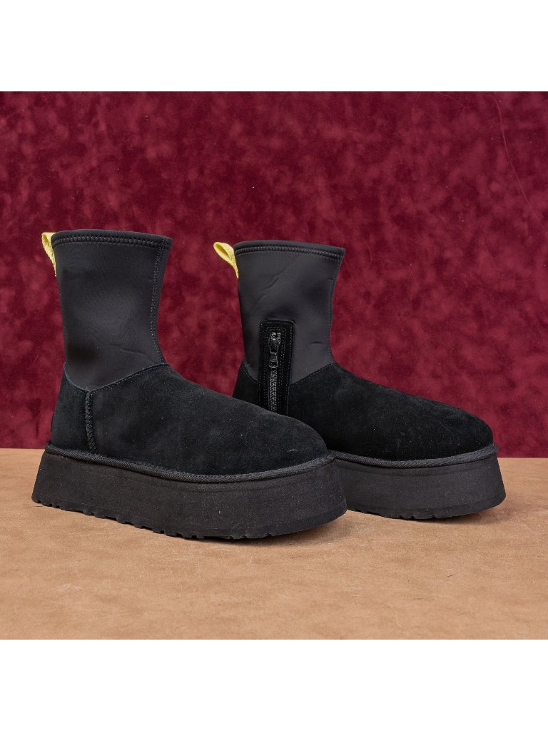 Ugg Women Classic Dipper Black Suede Platform Zip Ankle Boots Sz 10